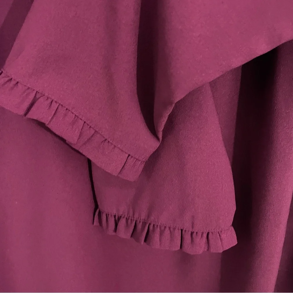 J. Crew Long Sleeve Burgundy Purple Ruffle Neck Shift Dress 4